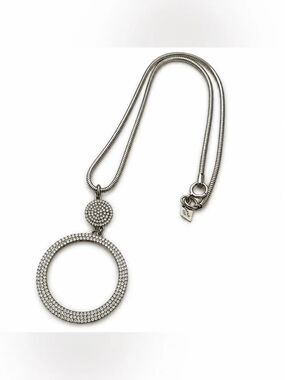 Sarah Coventry Silver Tone Circle Pendant Long Statement Necklace Vintage